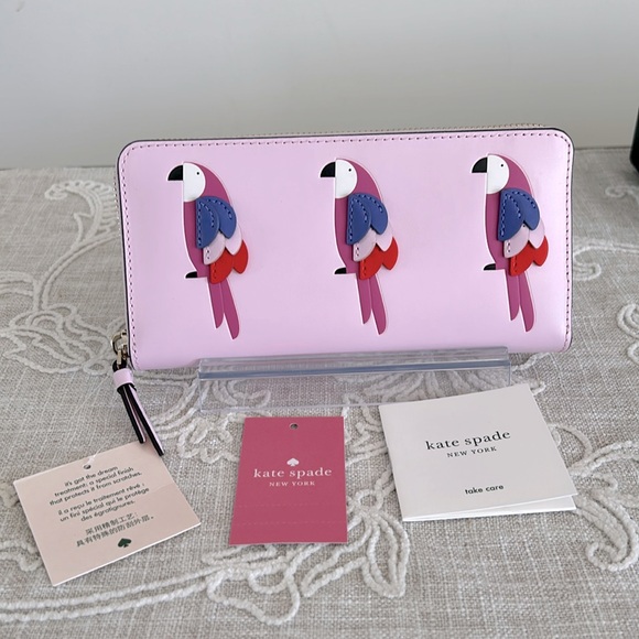 kate spade Handbags - Kate Spade ♠️ NWT Pink Parrots Flock Party Large Continental Zip Around …
